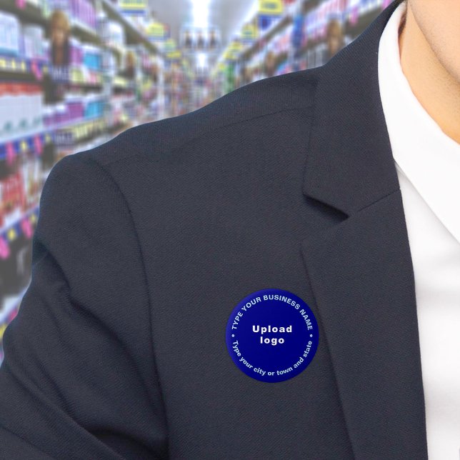 Business Brand Blue Round Button (Build brand name awareness. Circular business brand texts on blue button.)