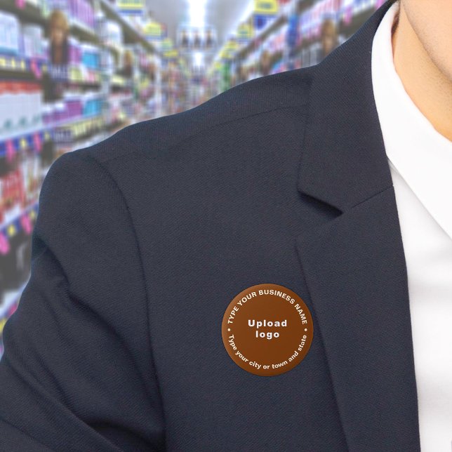 Business Brand Brown Round Button (Build brand name awareness. Circular business brand texts on brown button.)