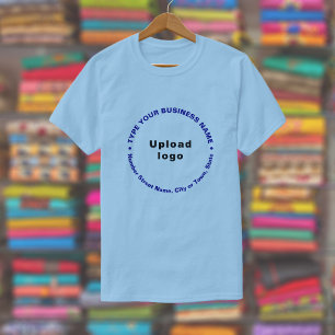 Business Brand in Round Pattern Text on Light Blue T-Shirt