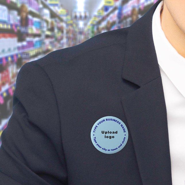 Business Brand Light Blue Round Button (Build brand name awareness. Circular business brand texts on light blue button.)