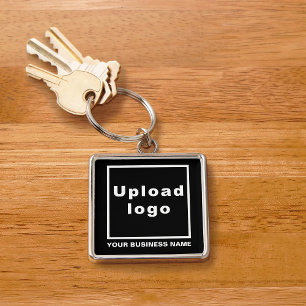 Business Brand on Black Square Premium Keychain