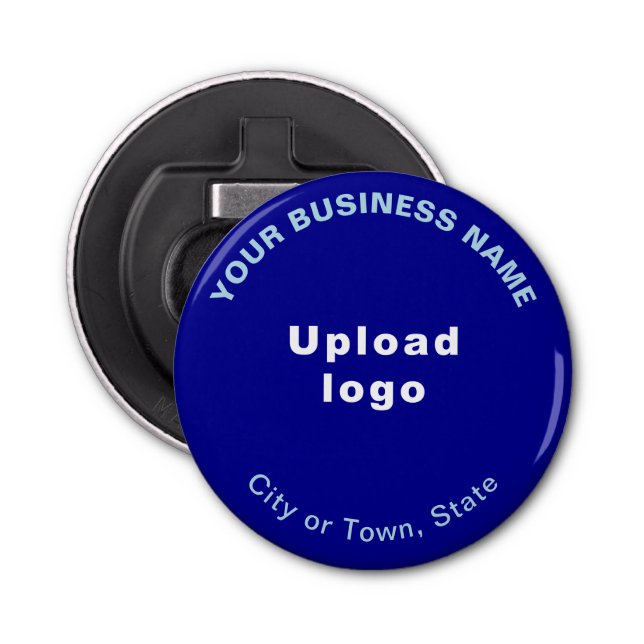 Business Brand on Blue Small Round Bottle Opener (Front)
