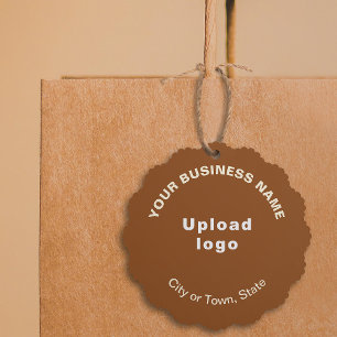 Business Brand on Brown Scalloped Paper Tree Decoration Card