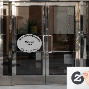 Business Brand on Grey Oval Shape Window Cling