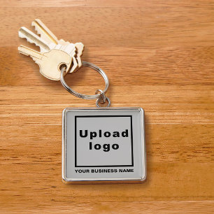 Business Brand on Grey Square Premium Keychain