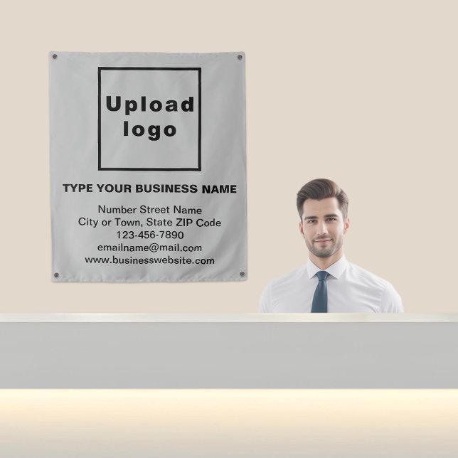 Business Brand on Grey Tapestry (Business brand on gray tapestry in reception.)