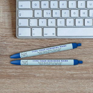 Business Brand on Light Blue Barrel of Ink Pen