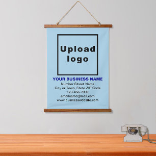Business Brand on Light Blue Hanging Tapestry