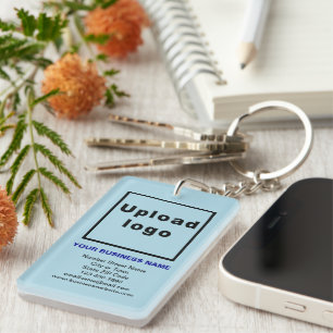 Business Brand on Light Blue Rectangle Acrylic Key Ring