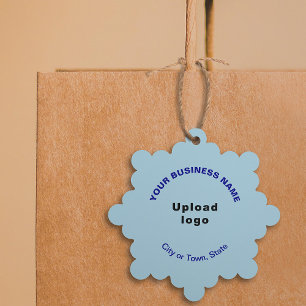 Business Brand on Light Blue Snowflake Shape Paper Tree Decoration Card