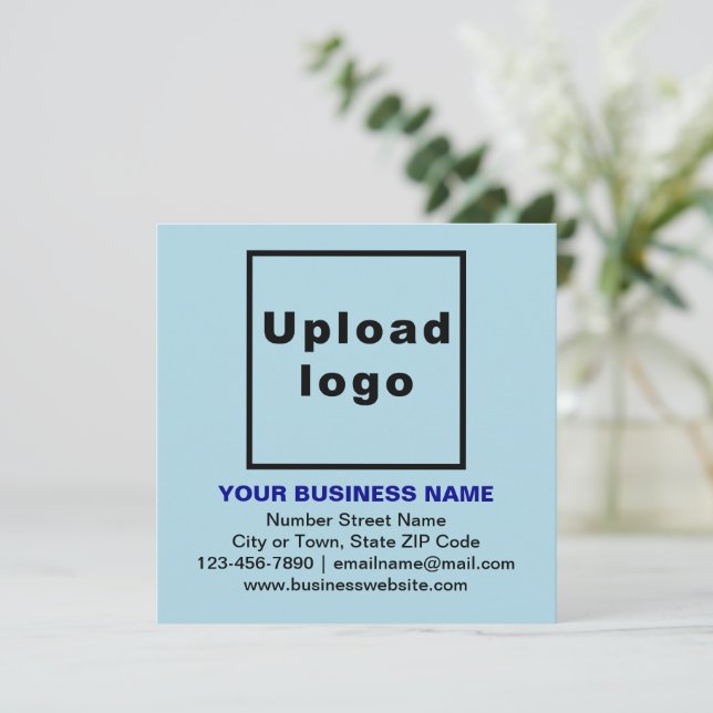 Business Brand on Light Blue Square Flat Note Card (Standing Front)
