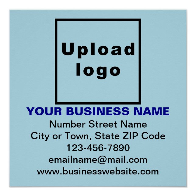 Business Brand on Light Blue Square Glossy Poster (Front)