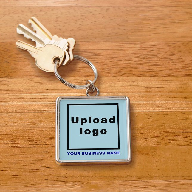 Business Brand on Light Blue Square Premium Key Ring (Creator Uploaded)