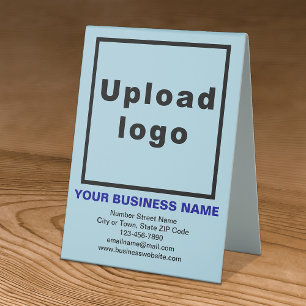 Business Brand on Light Blue Table Sign