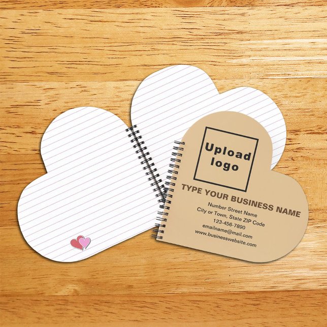 Business Brand on Light Brown Heart Shape Spiral Notebook (Build brand name awareness. Your business brand on light brown heart shape spiral notebook.)