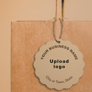 Business Brand on Light Brown Scalloped Paper Tree Decoration Card