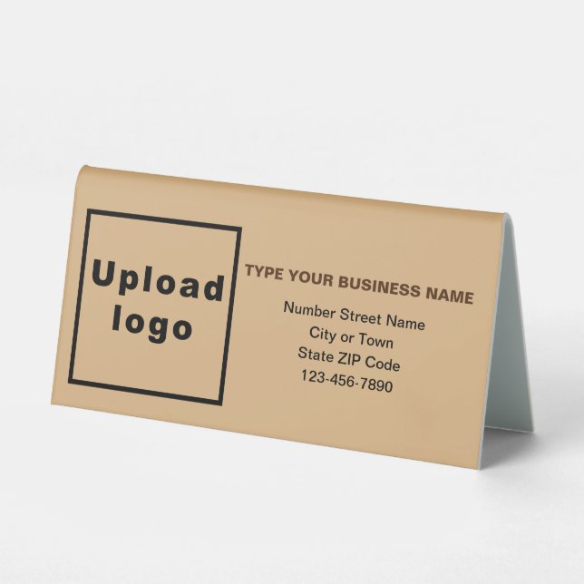 Business Brand on Light Brown Small Table Sign (Front)