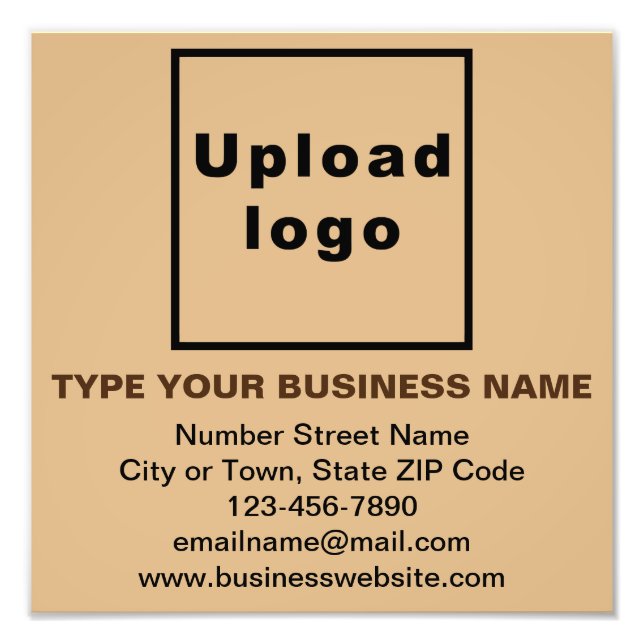 Business Brand on Light Brown Square Photo Print (Front)