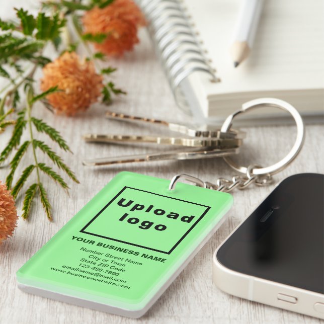 Business Brand on Light Green Rectangle Acrylic Key Ring (Front Right)