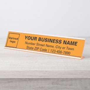 Business Brand on Orange Color Long Desk Name Plate