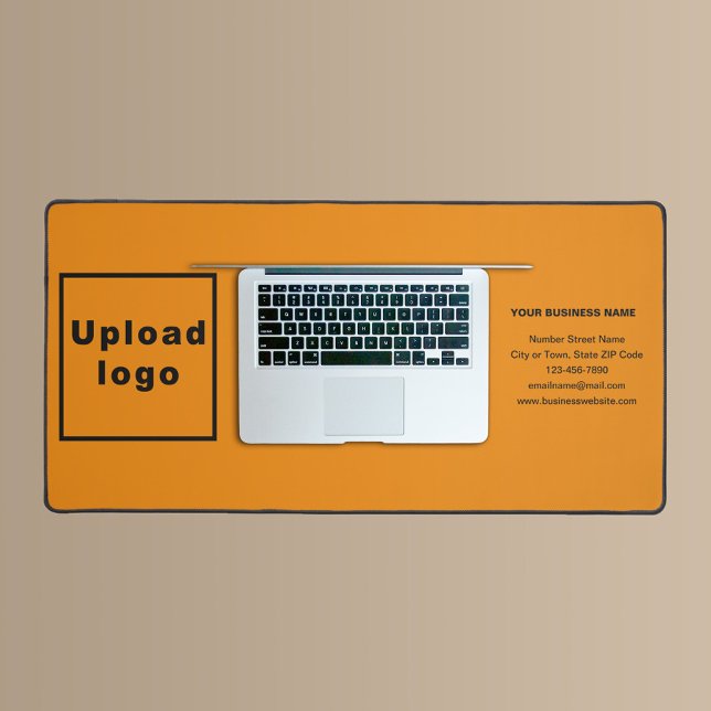 Business Brand on Orange Colour Desk Mat (Build brand name awareness. Your business brand on orange color desk mat.)