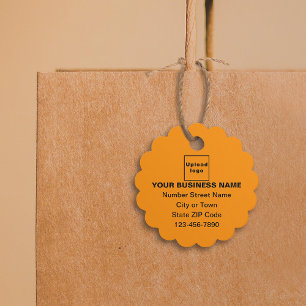 Business Brand on Orange Colour Scalloped Round Ta Favour Tags