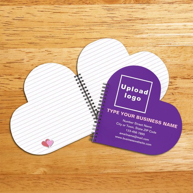 Business Brand on Purple Heart Shape Spiral Notebook (Build brand name awareness. Your business brand on purple heart shape spiral notebook.)