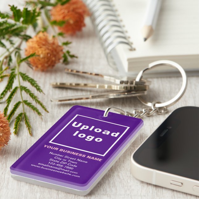 Business Brand on Purple Rectangle Acrylic Key Ring (Front Right)