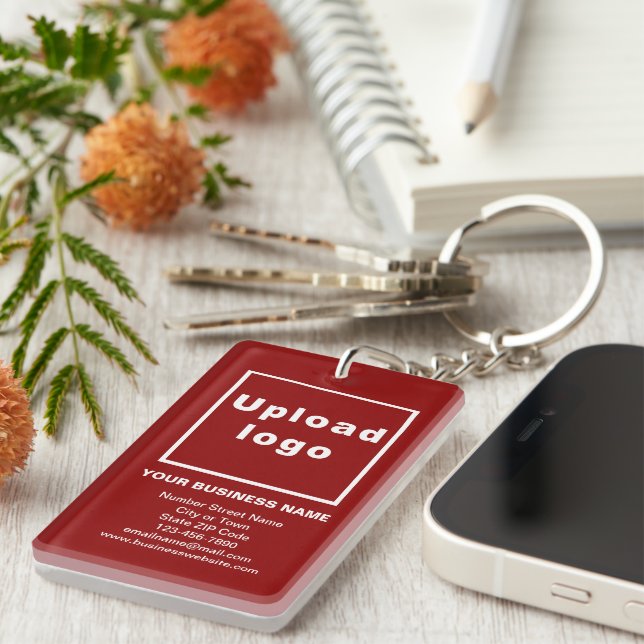 Business Brand on Red Rectangle Acrylic Keychain (Front Right)