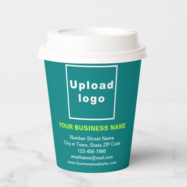 Business Brand on Teal Green Paper Cup (Front)