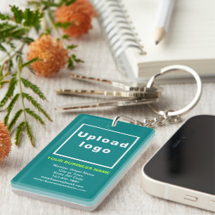 Business Brand on Teal Green Rectangle Acrylic Key Ring