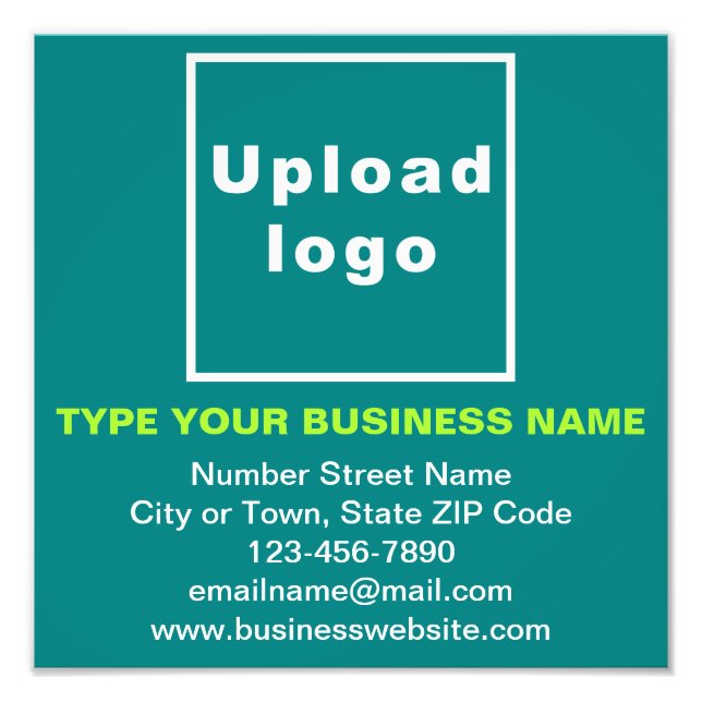 Business Brand on Teal Green Square Photo Print (Front)