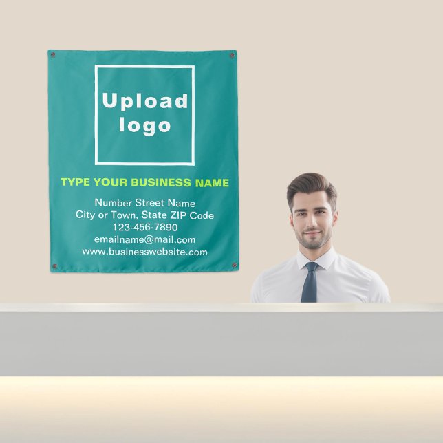 Business Brand on Teal Green Tapestry (Business brand on teal green tapestry in reception.)