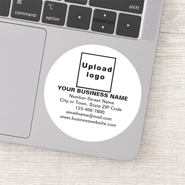 Business Brand on White Round Vinyl Sticker (Detail)