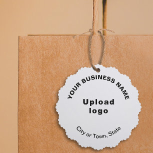 Business Brand on White Scalloped Paper Tree Decoration Card