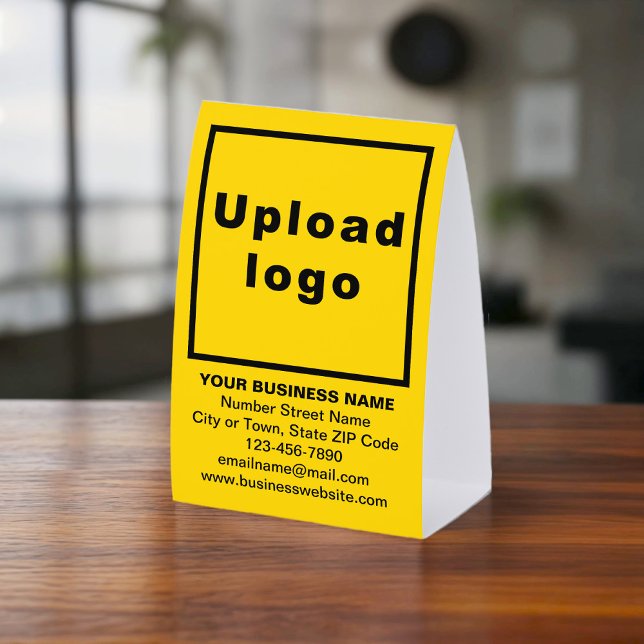 Business Brand on Yellow Tent Style Table Sign (Yellow paper table sign tent style with your business brand)