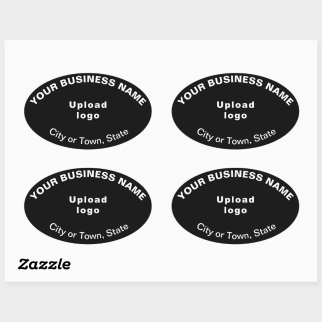 Business Brand Oval Pattern Texts on Black Sticker (Sheet)