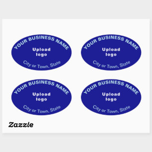 Business Brand Oval Pattern Texts on Blue Sticker