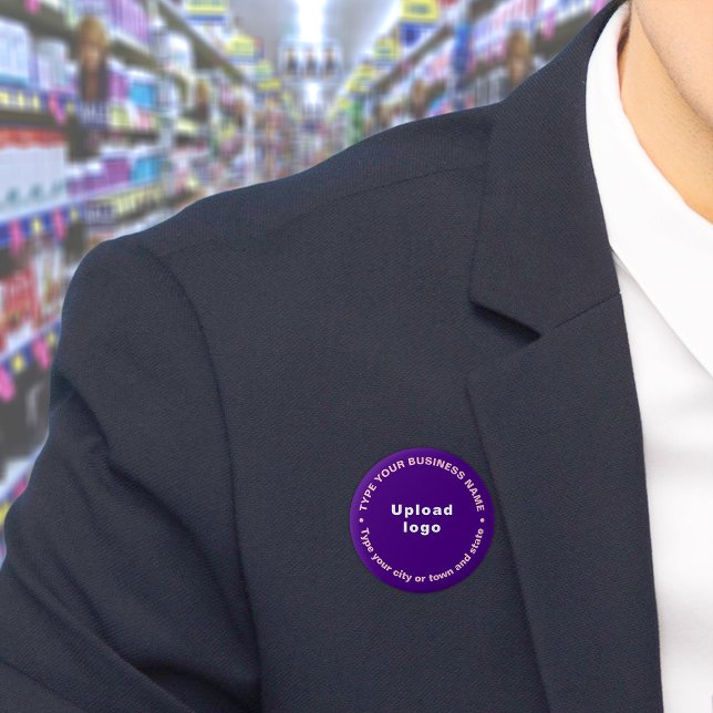Business Brand Purple Round Button (Build brand name awareness. Circular business brand texts on purple button.)