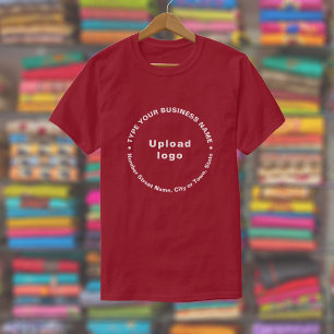 Business Brand Round Pattern Texts on Maroon T-Shirt