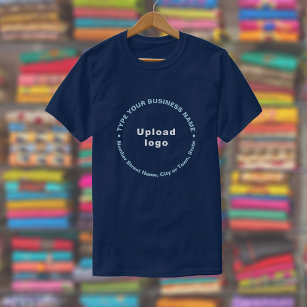 Business Brand Round Pattern Texts on Navy Blue T-Shirt