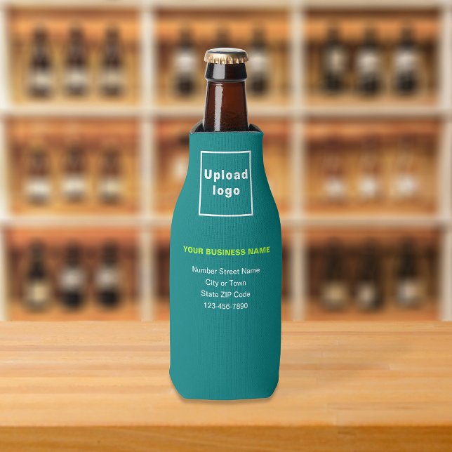 Business Brand Teal Bottle Cooler (Build brand name awareness. Your business brand on teal green bottle cooler.)