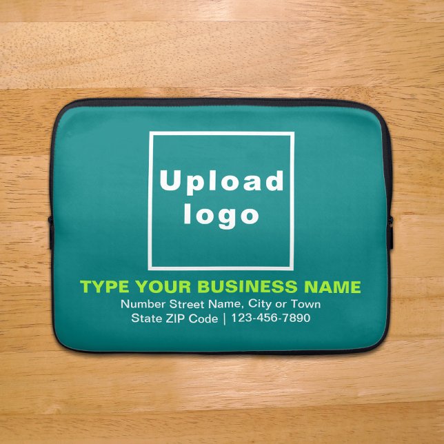 Business Brand Teal Laptop Sleeve (Your business brand on teal green laptop sleeve.)