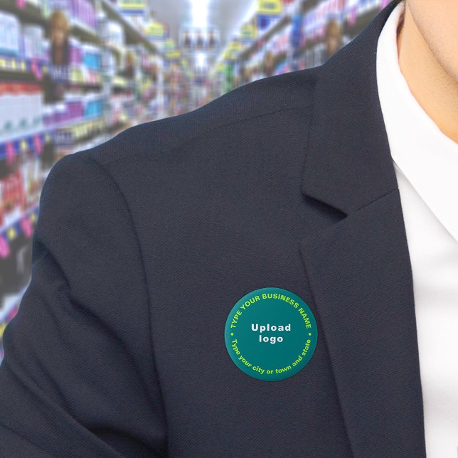 Business Brand Teal Round Button (Build brand name awareness. Circular business brand texts on teal green button.)