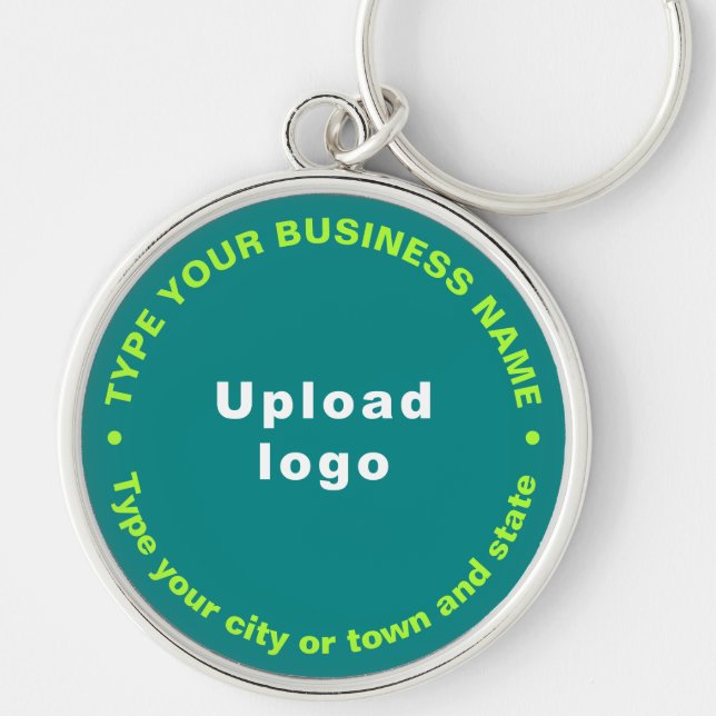 Business Brand Teal Round Premium Keychain (Front)