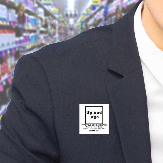 Business Brand White Square Name Tag (Build brand name awareness. Your business brand on white square name tag.)