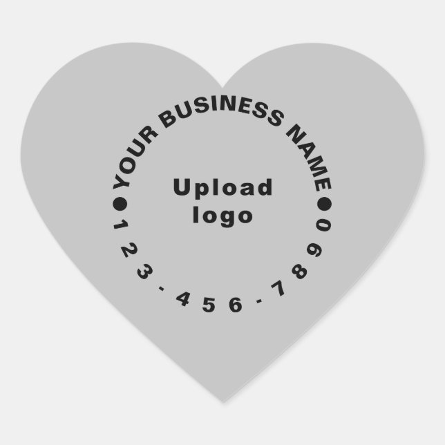 Business Brand With Phone Number on Grey Heart Sticker (Front)