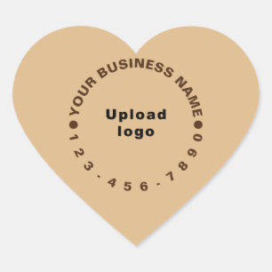 Business Brand With Phone Number on Light Brown Heart Sticker