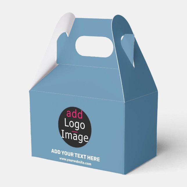 Business Branding Customisable Dusty Blue Favour Box (Front Side)