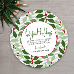 Business Branding - Grey Green Botanical Happiest Holiday Card<br><div class="desc">Happiest Holidays - This unusual design can be used for a business greeting card or for a family wanting a card without a photo. The greeting - happiest holidays -- can be changed along with the business name and detailed message. The background is a botanical pattern with Christmas leaves and...</div>
